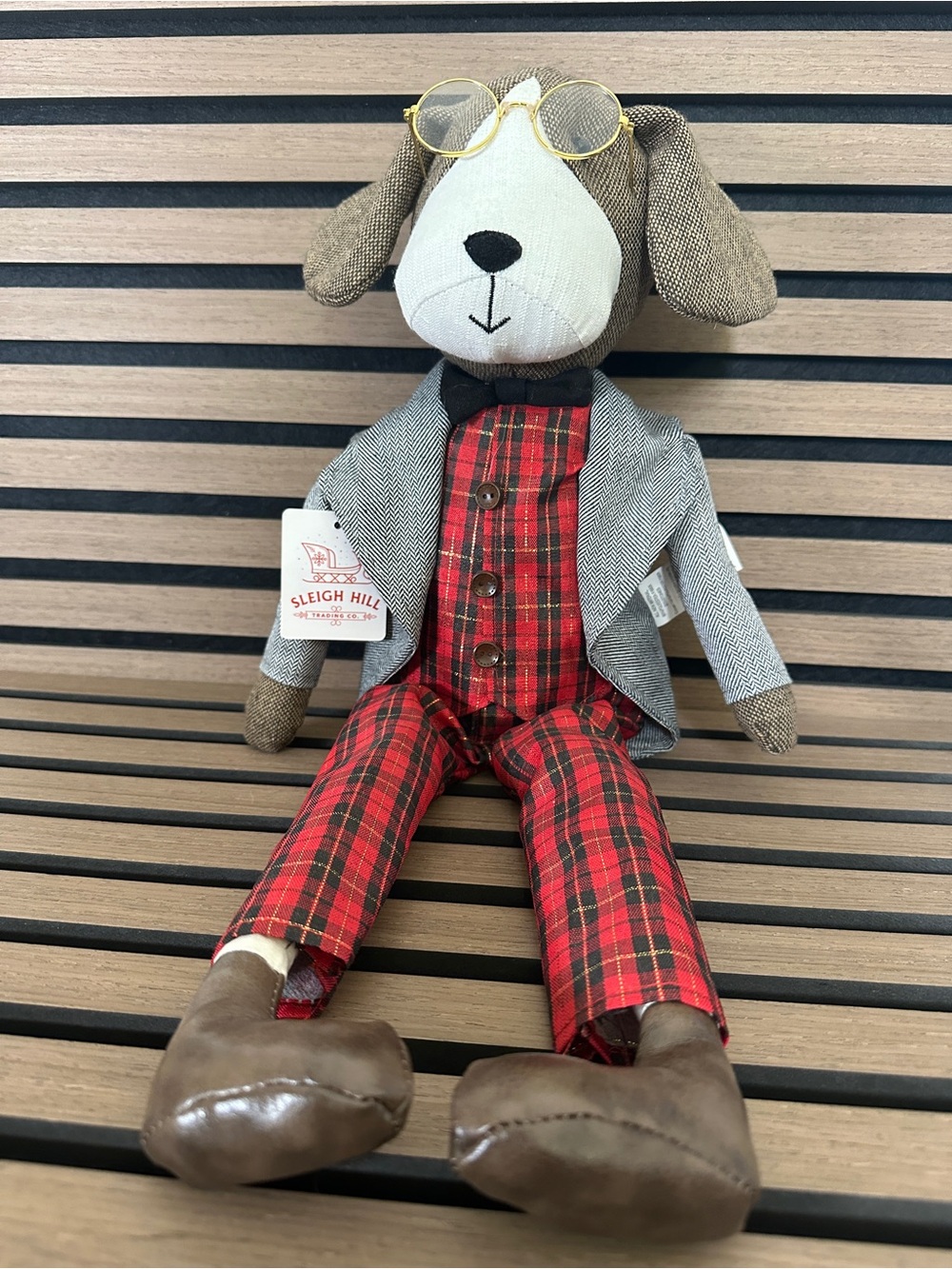 Dapper Dog With Suit And Glasses Christmas Table Decoration Shelf Sitter